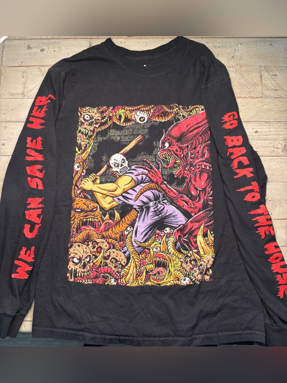 Deadend Threads Black Graphic Long Sleeve Tee W/ Splatterhouse Print Size M
